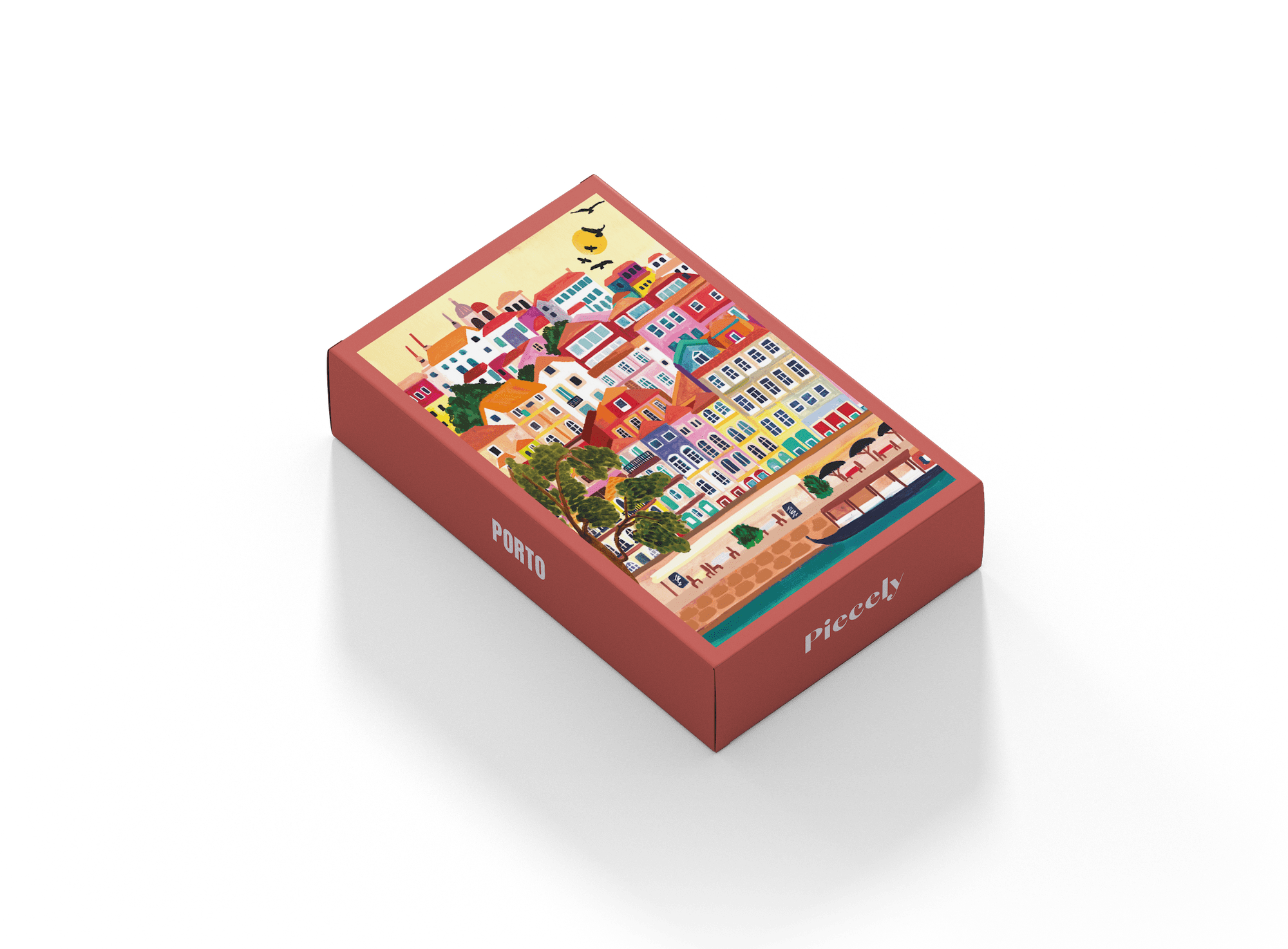 99-teiliges Porto Minipuzzle für Erwachsene, das die bunten Häuser und die Küste der Stadt Porto in Portugal zeigt.