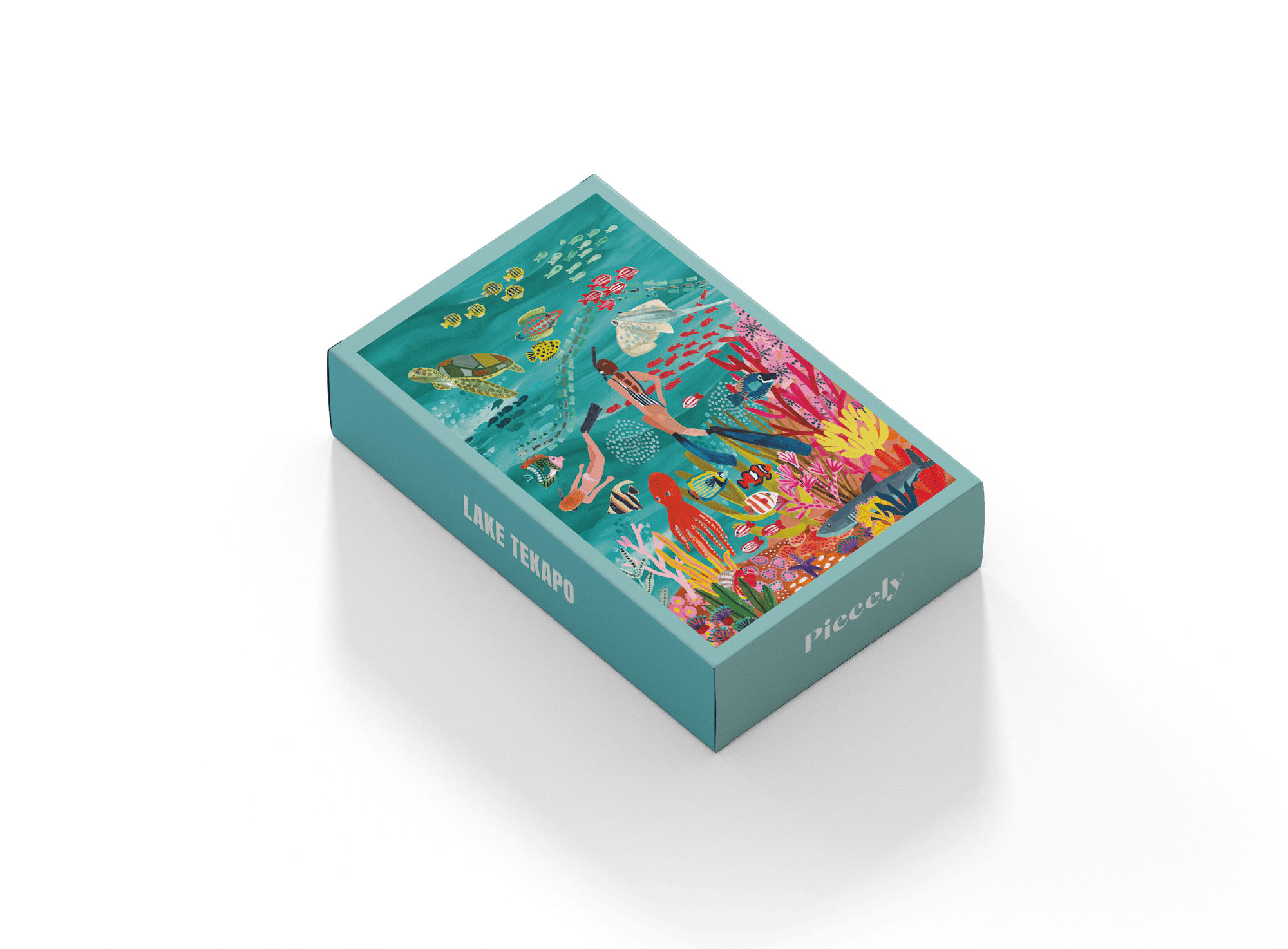 99-teiliges Under The Sea Minipuzzle für Erwachsene, das zwei Frauen beim Schnorcheln im Meer zeigt. Die Frauen sind umgeben von bunten Fischen, einem Oktopus, einem Rochen, einer Schildkröte und einem Hai.
