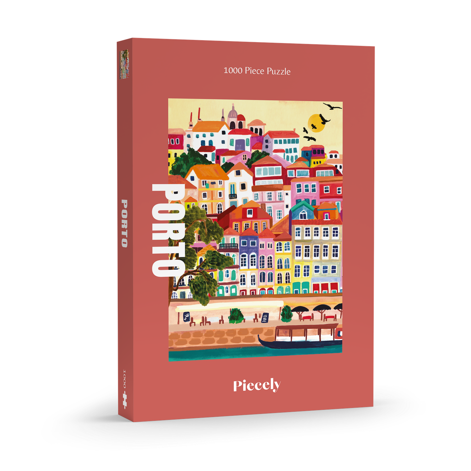 Außergewöhnliches Puzzle für Erwachsene mit 1000 Teilen, das die portugiesische Stadt Porto mit ihren bunten Häusern zeigt.