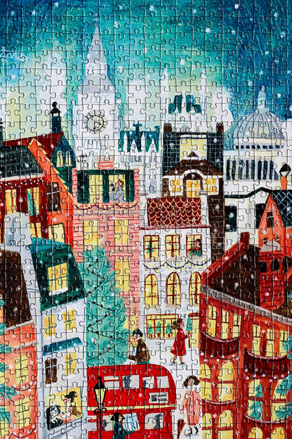 500-teiliges Puzzle für Erwachsene, das ein verschneites London zur Weihnachtszeit zeigt.