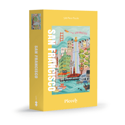 Außergewöhnliches 500-Teile-Puzzle für Erwachsene, das die Stadt Francisco, inklusive Painted Ladies, den Hafen und die Golden Gate Bridge zeigt.