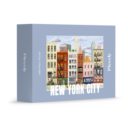 Plastikfreies Puzzle für Erwachsene, das die Skyline von New York City im Winter zeigt. 