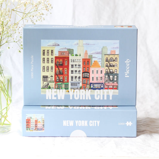 Plastikfreies Puzzle für Erwachsene, das die Skyline von New York City im Winter zeigt. 