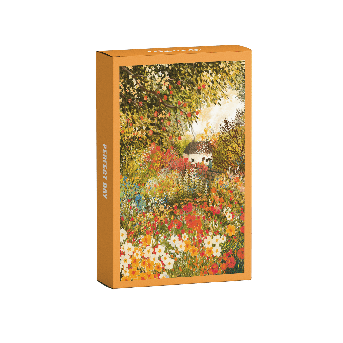 99-teiliges Perfect Day Minipuzzle für Erwachsene, das ein Pärchen beim Picknick umgeben von farbenfrohen Blumen zeigt.