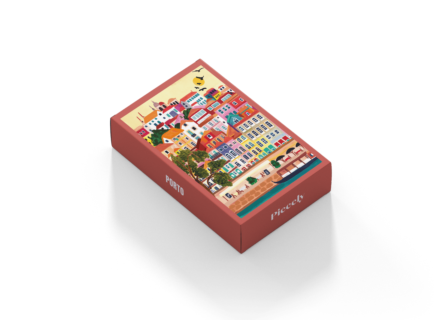 99-teiliges Porto Minipuzzle für Erwachsene, das die bunten Häuser und die Küste der Stadt Porto in Portugal zeigt.