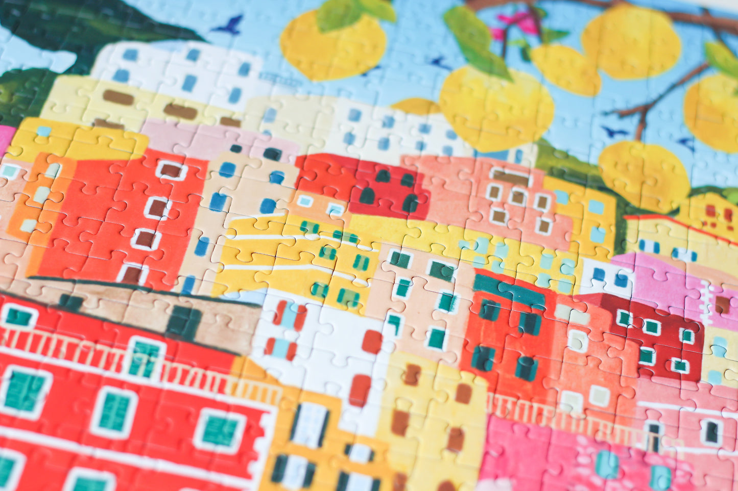 Nachhaltiges Puzzle für Erwachsene, das Riomaggiore in Cinque Terre, Italien zeigt.