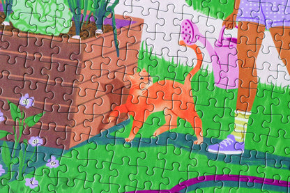 Ausschnitt des Gardening Girls Puzzles von Piecely, der eine Katze zeigt.